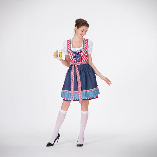 Damen Trachtenkleid mit traditionellem Karomuster und schwingendem Unterrock EB