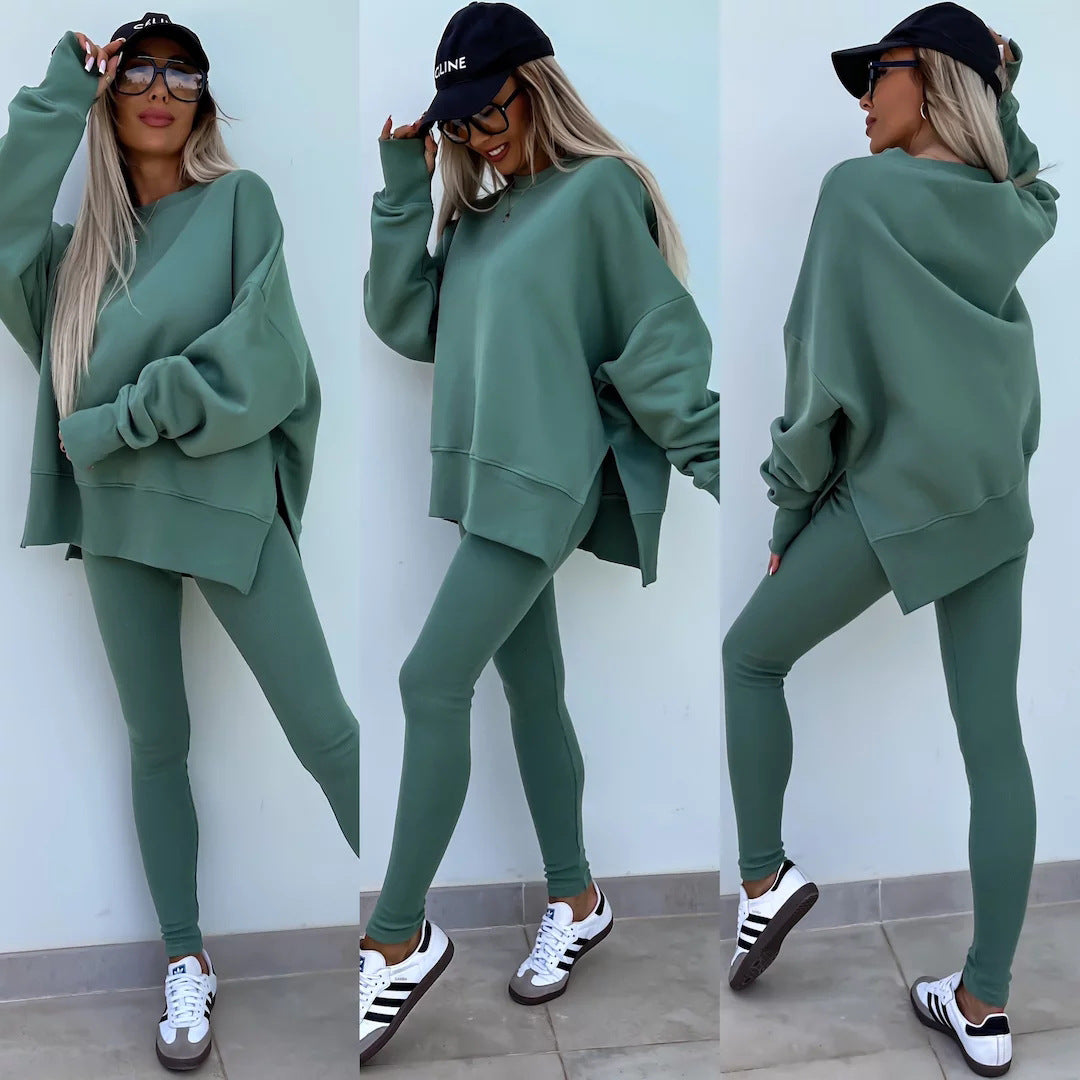 Damen nan Oversize Sweatshirt mit taillierten Rib-Leggings Set EB
