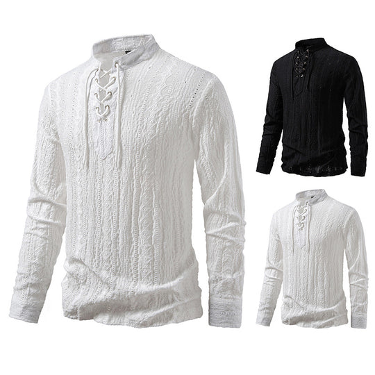Herren Langärmliges Shirt mit kreativem Schnürdesign EB
