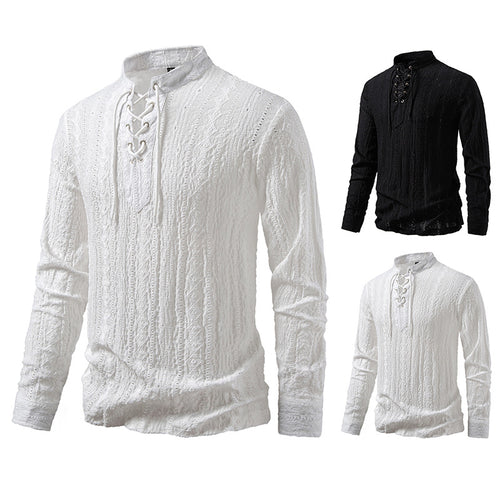 Herren Langärmliges Shirt mit kreativem Schnürdesign EB