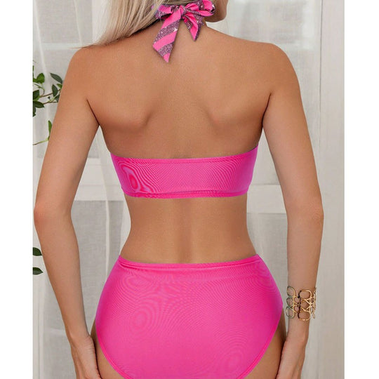 Damen Triangel-Bikini mit glitzerndem Streifenmuster EB