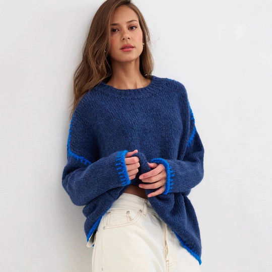 Damen kuscheliger Strickpullover mit kontrastierenden Akzentdetails EB