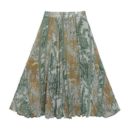 Damen  fein gefalteter Midirock mit Vintage Blumenprint und elastischem Taillenbund EB