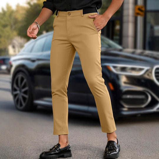 Herren elegante Slim-Fit Freizeithose mit elastischem Bund und klassischen Details EB