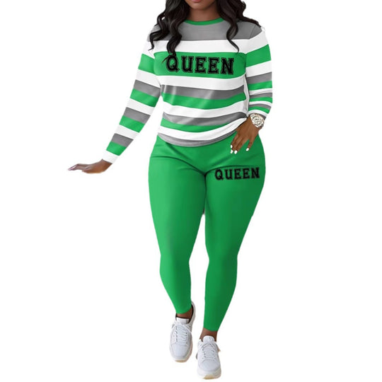 Damen Sportliches Zweiteiler-Set mit gestreiftem Oberteil und leggings EB