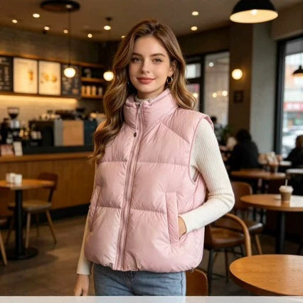 Damen nan kurzer wattierter Pufferjacke mit hohem Stehkragen und praktischen Eingrifftaschen EB