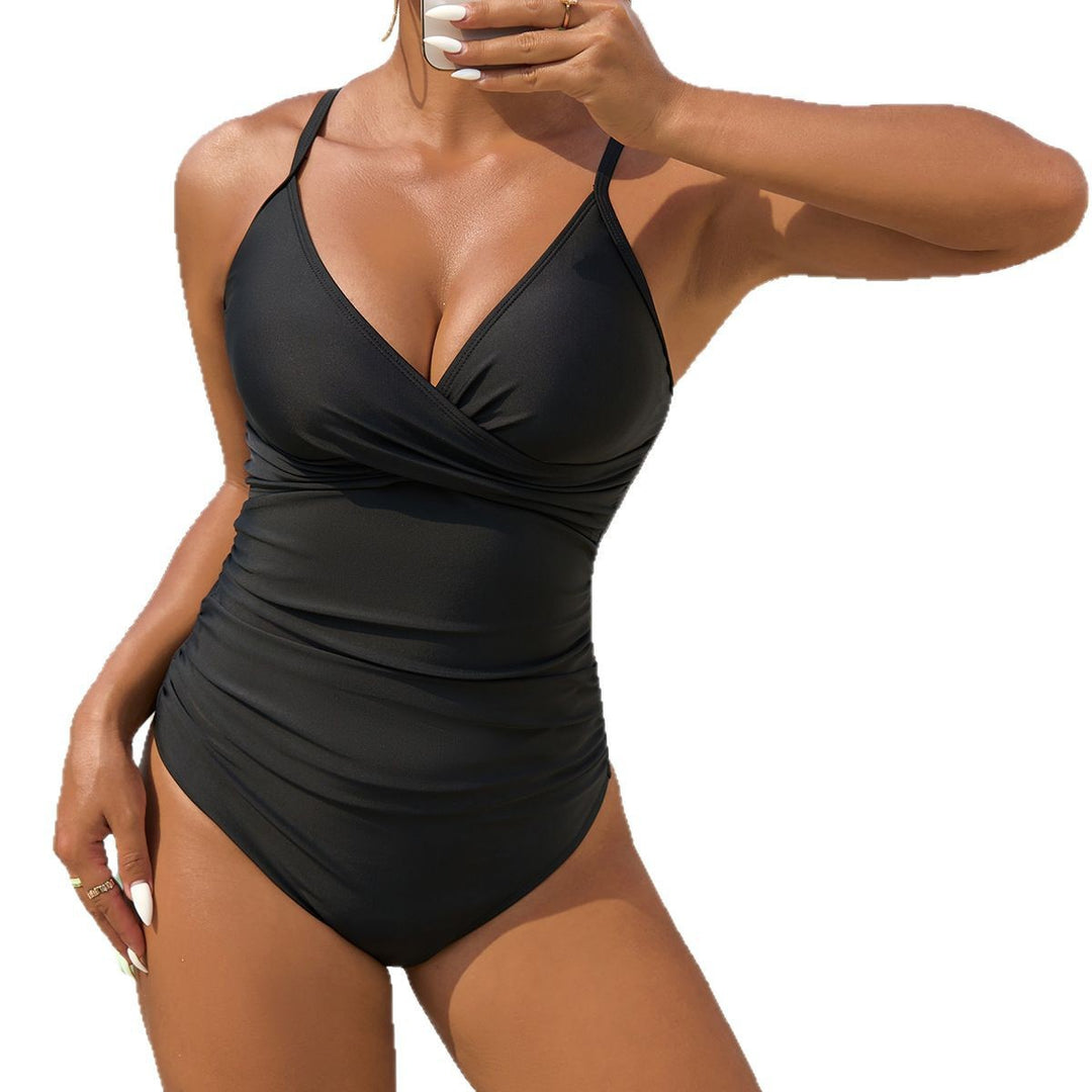 Damen Einteiler Badeanzug mit raffiniertem Wickeldesign EB