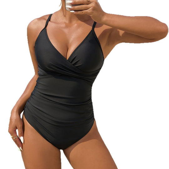 Damen Einteiler Badeanzug mit raffiniertem Wickeldesign EB