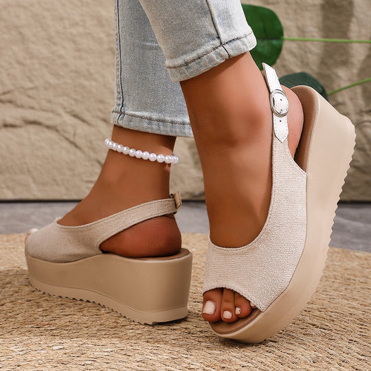 Damen Plateau-Sandalen mit offenem Zehenbereich und praktischem Klettverschluss EB