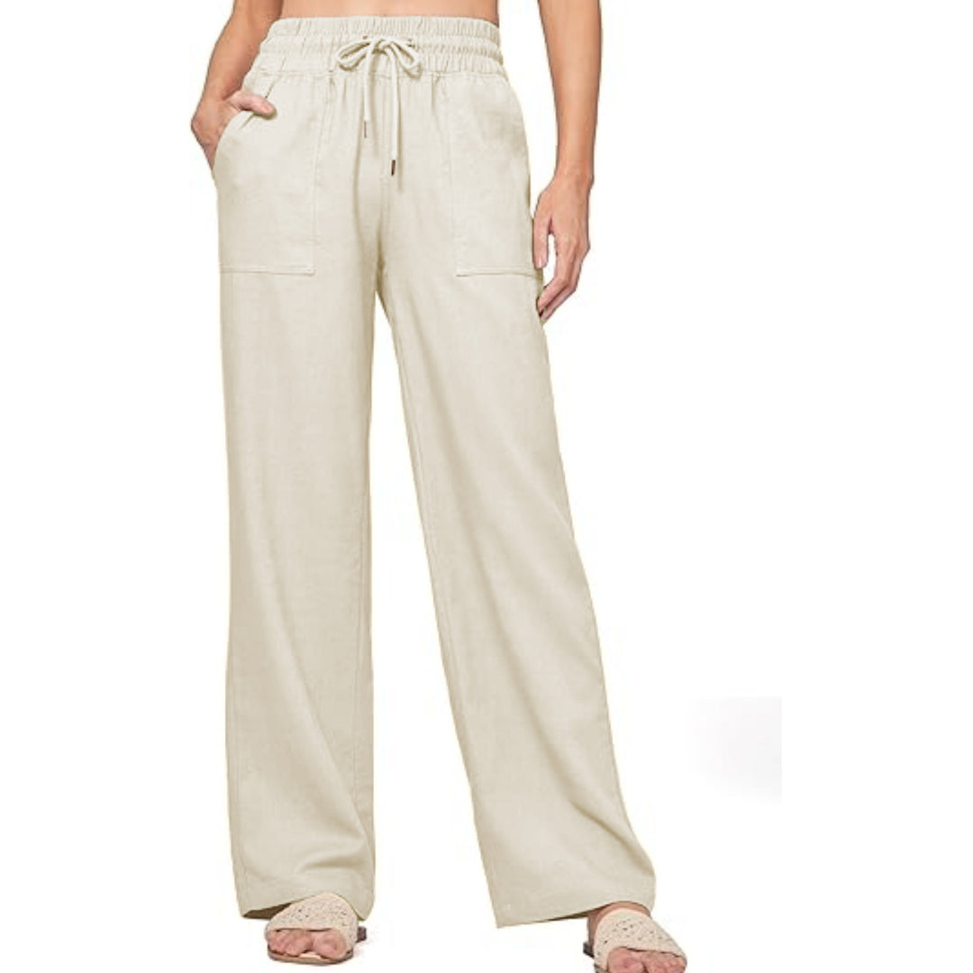 Damen nan weite Loungewear-Hose mit hohem Elastikbund Kordelzug Seitentaschen und legerer Palazzo-Passform EB