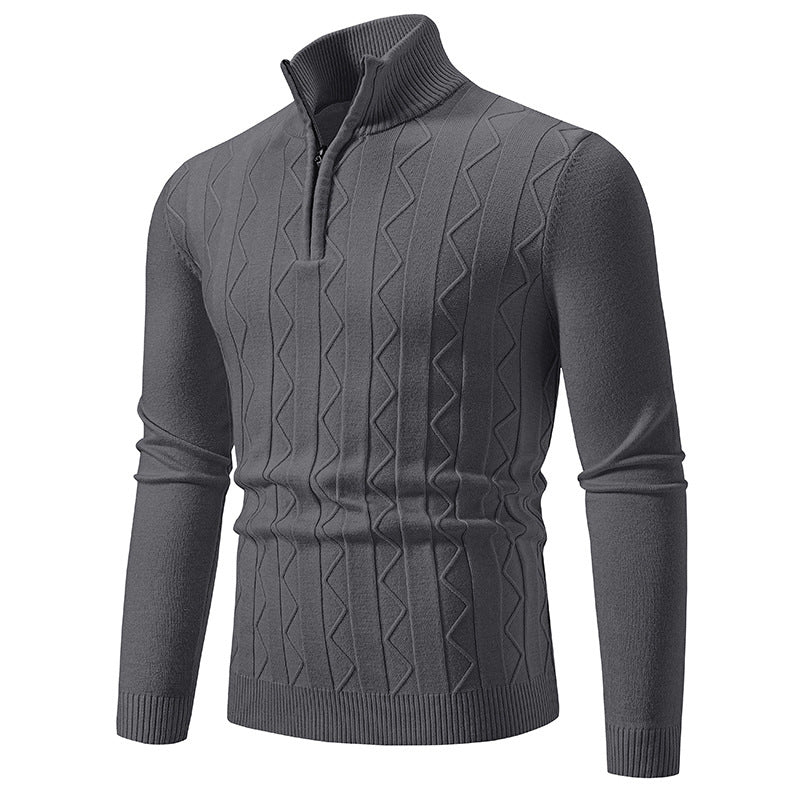 Herren modischer Stehkragenpullover mit strukturiertem Zipper und weichem Innenmaterial EB