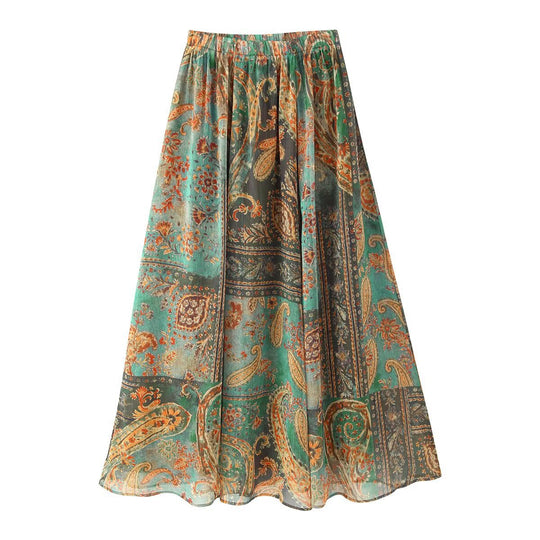Damen Maxirock im eleganten Paisley-Muster mit elastischem Bund EB
