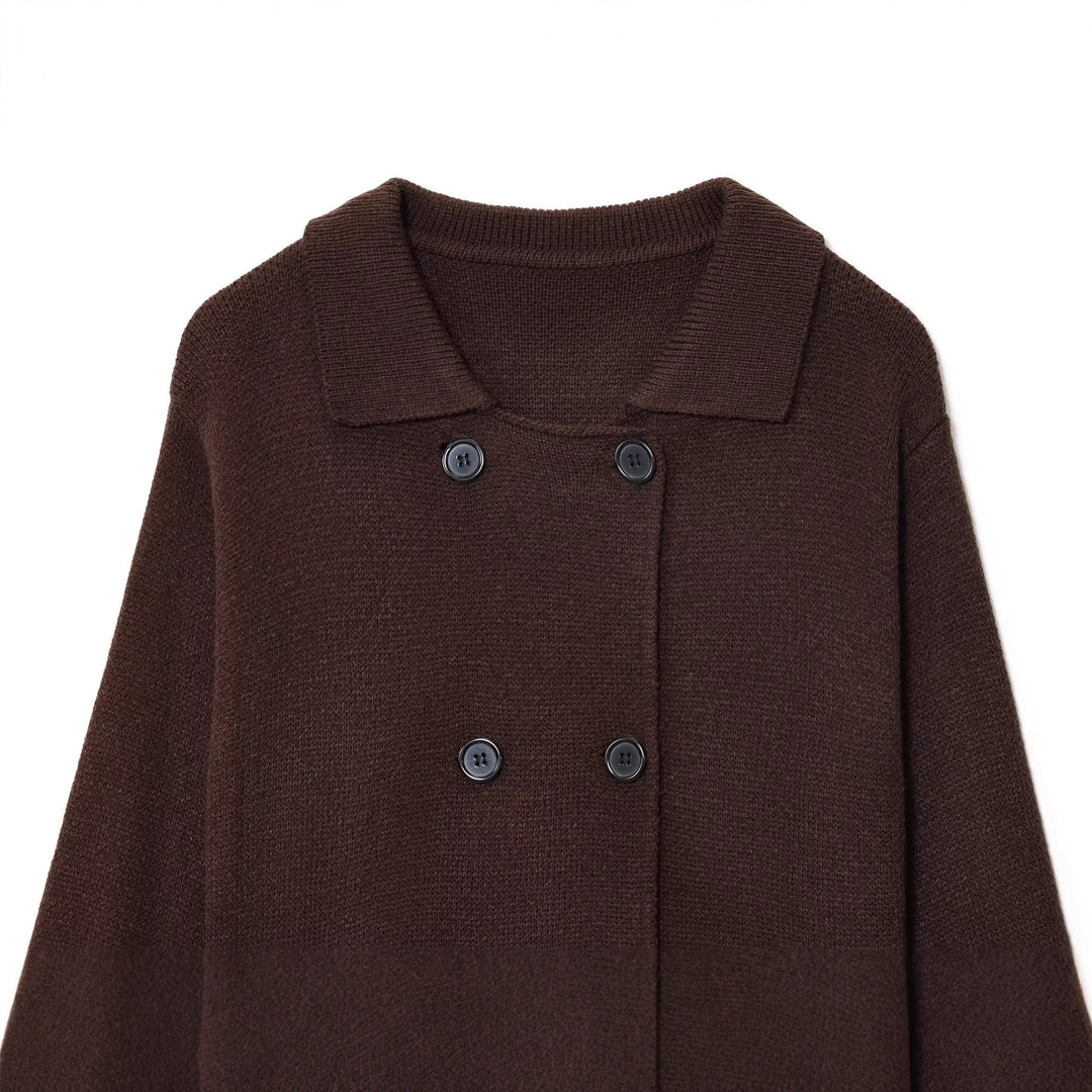 Damen elegante Strickjacke mit doppelter Knopfleiste und praktischen Taschen EB