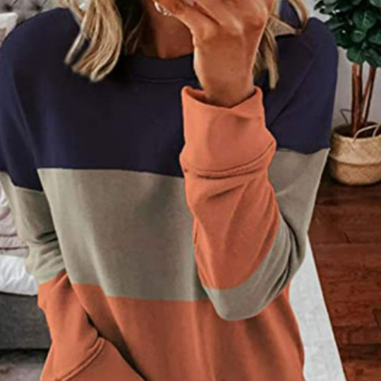 Damen Colorblock-Sweatshirt mit Rundhalsausschnitt, oversized Schnitt und dekorativen Seitenschlitzen EB