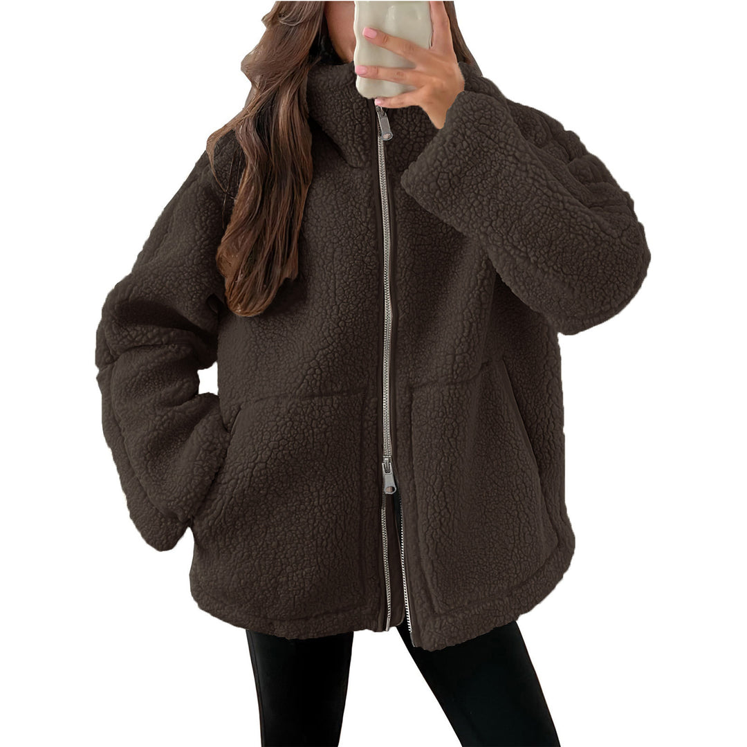 Damen Kuschelige Teddy-Jacke mit Reißverschluss EB