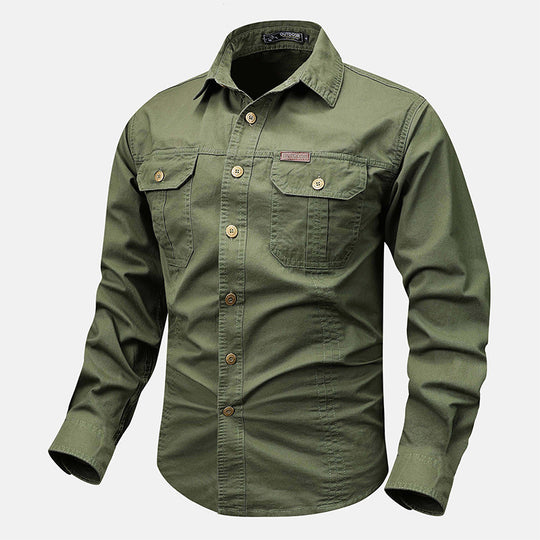 Herren nan lässiges militärisches Hemd mit Brusttaschen und Baumwoll-Twill EB
