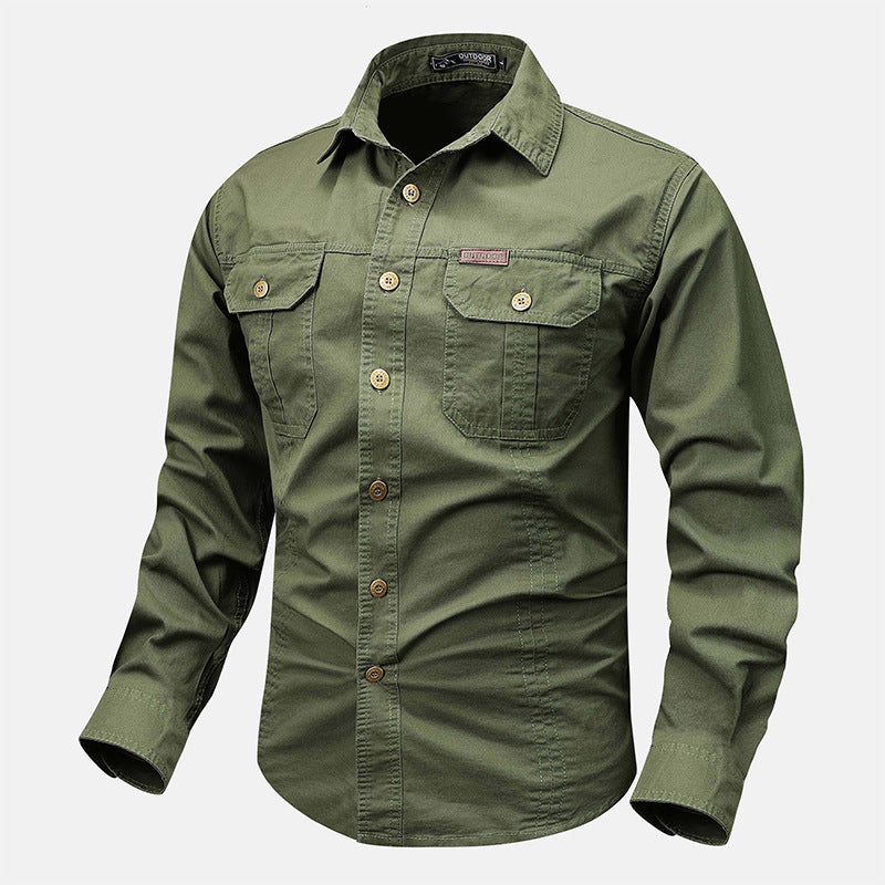 Herren  lässiges militärisches Hemd mit Brusttaschen und Baumwoll-Twill EB