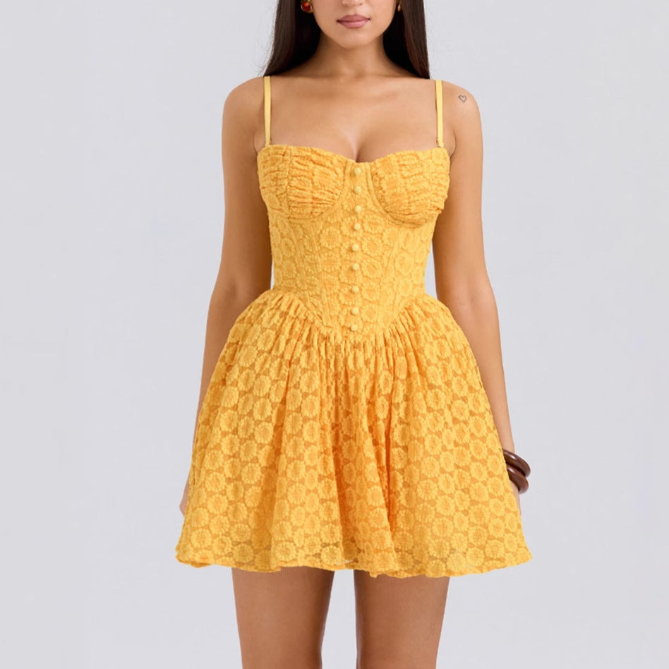 Damen Minikleid mit strukturiertem Oberteil und schwingendem Rock EB