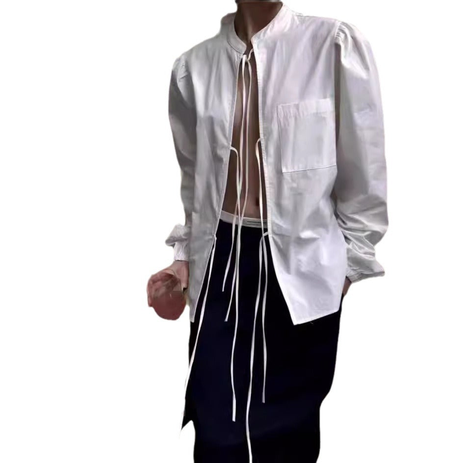 Damen modische Bluse mit Kordelzug und Puffärmeln EB