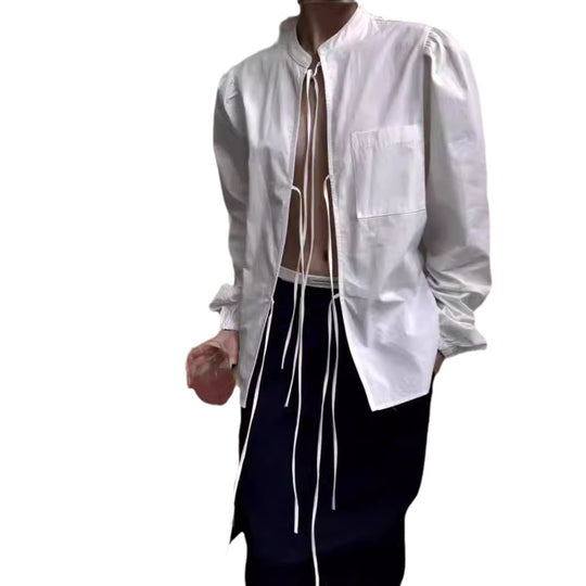 Damen modische Bluse mit Kordelzug und Puffärmeln EB