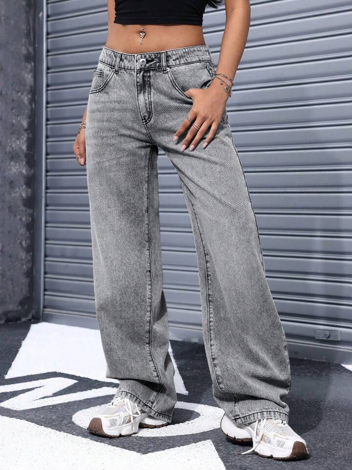 Damen Weite Jeans im lässigen Urban-Style mit hohem Bund und markanten Nähten EB