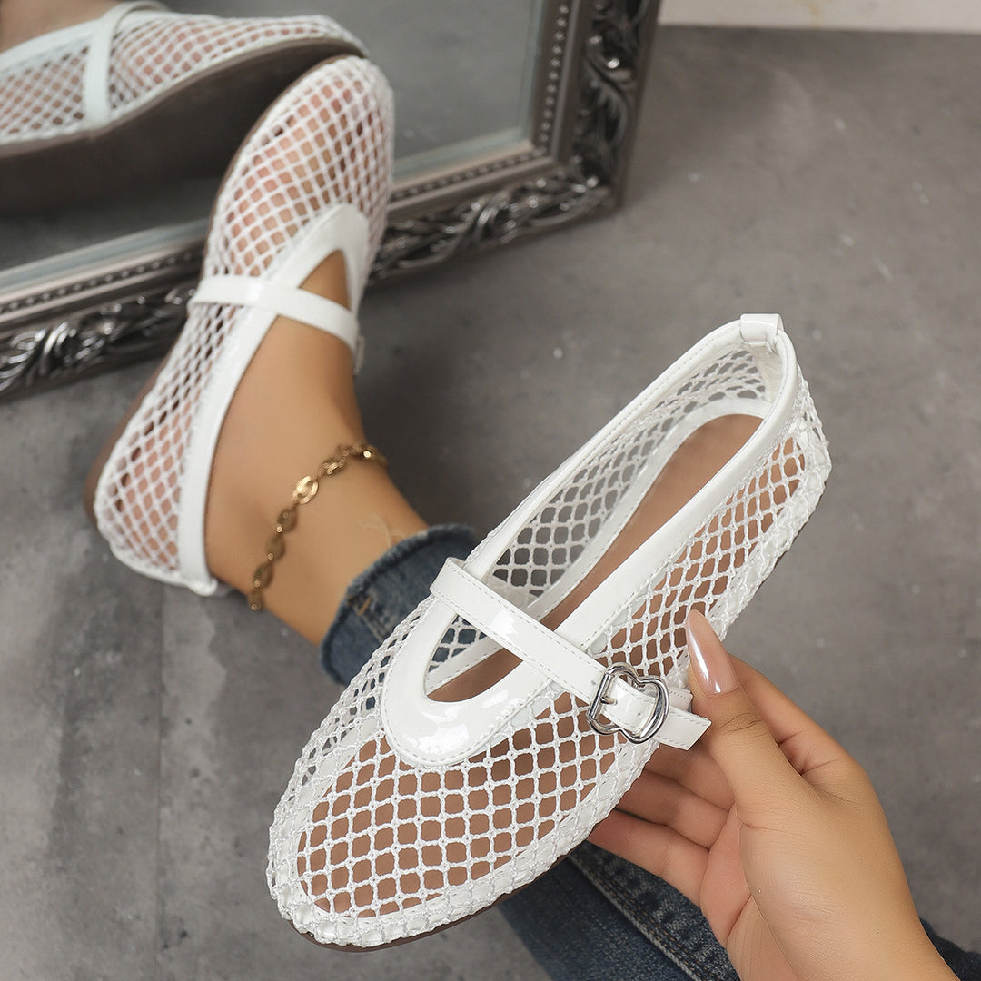 Damen elegante Ballerinas mit netzartigem Obermaterial und dekorativen Schnallen EB