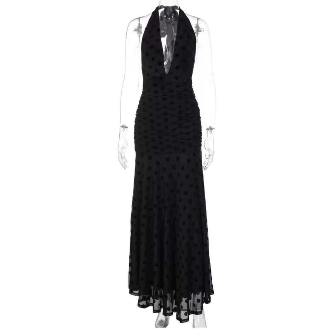 Damen Elegantes Maxikleid mit tiefem V-Ausschnitt und filigranen Rüschen EB