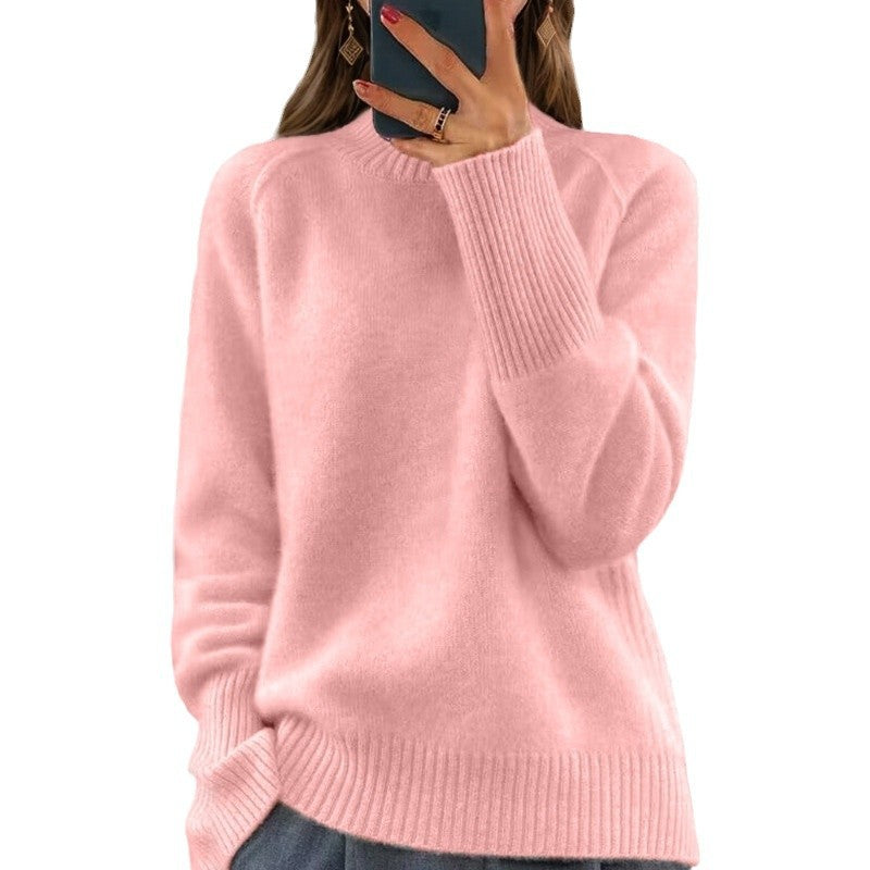 Damen nan kuscheliger Feinstrickpullover mit Rundhalsausschnitt, überschnittener Schulterpartie und gerippten Bündchen EB