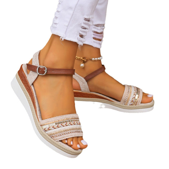 Damen elegante Plateau-Sandalen mit dekorativen Verzierungen EB