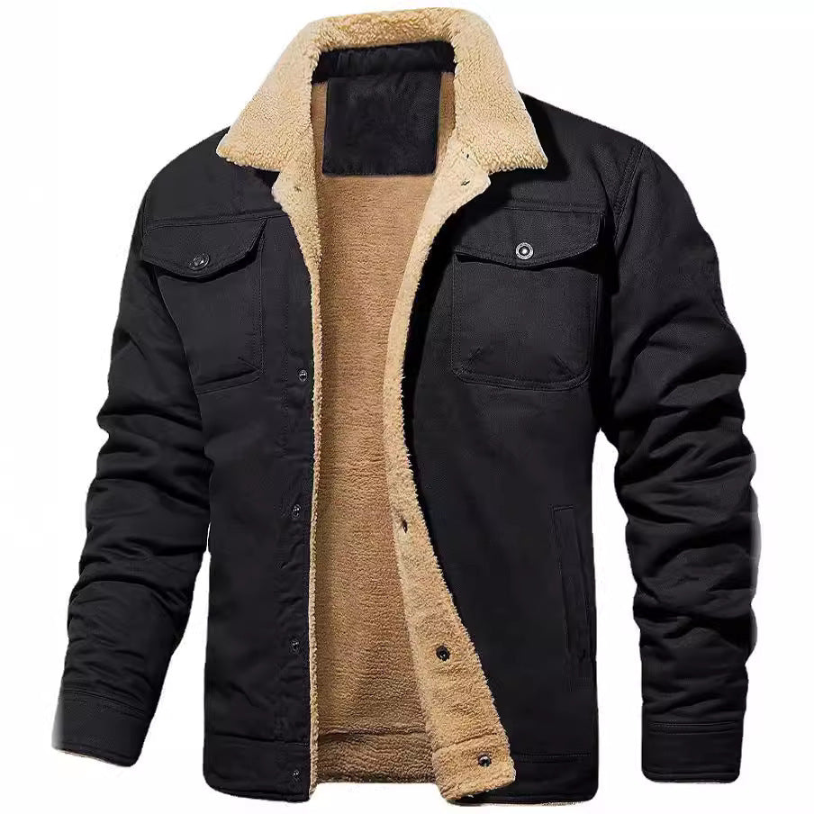 Herren nan gefütterte Canvasjacke mit Teddyfell-Innenfutter und Hemdkragen EB