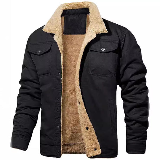 Herren nan gefütterte Canvasjacke mit Teddyfell-Innenfutter und Hemdkragen EB