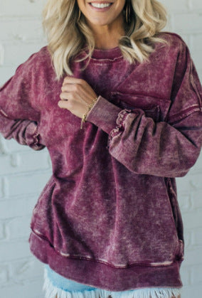 Damen Bequemer Oversized Sweatshirt mit Taschen EB