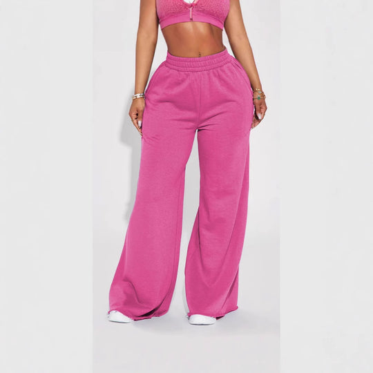Damen nan hochgeschnittene ausgestellte Loungehose mit elastischem Komfortbund und verdeckten Eingrifftaschen EB