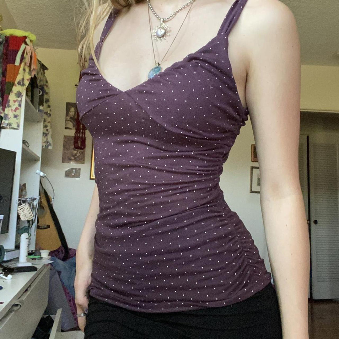 Damen Spaghetti-Trägertop mit elegantem Wickeldesign und Polka-Dots EB