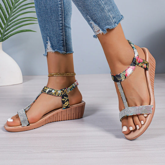 Damen Glitzernde Riemchen-Sandalen mit floralem Muster und gepolsterter Sohle EB