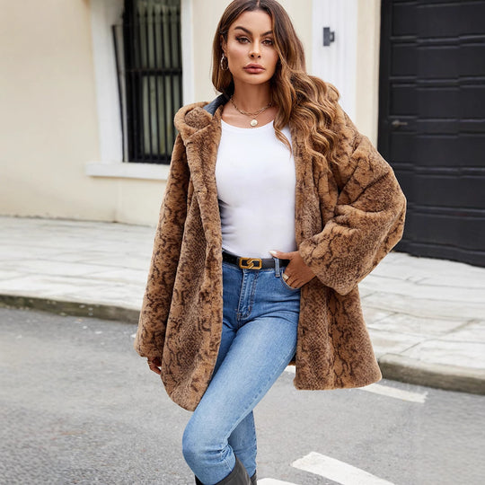 Damen Furry Parka mit Kapuze und elegantem Schnitt EB