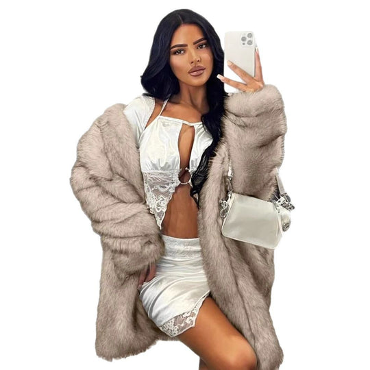 Damen kuschelige Luxusjacke mit hochwertigem Kunstfell EB