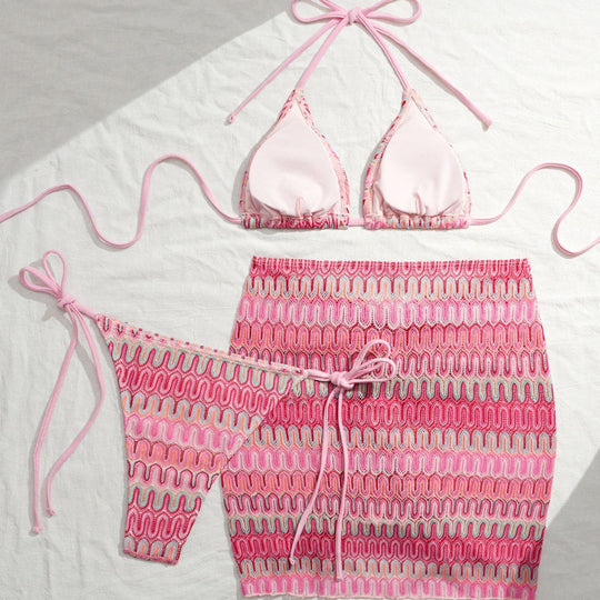 Damen Triangel-Bikini mit Raffinierten Knüpfdetails und Passendem Rock EB