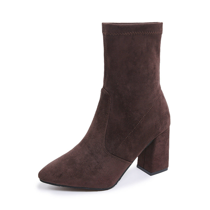 Damen nan knöchelhohe Stretch-Stiefelette mit spitzer Vorderkappe und komfortablem Blockabsatz EB