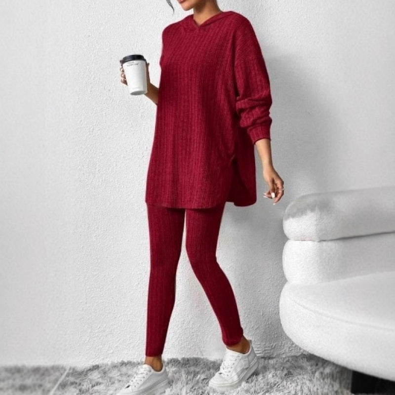 Damen Bequemes Lounge-Set mit Kapuze und schmalen Hosen EB