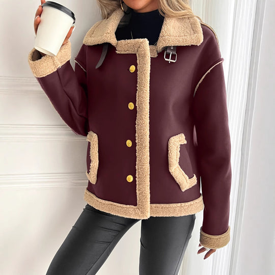 Damen Kurzjacke mit Kunstfellbesatz und praktischen Taschen EB