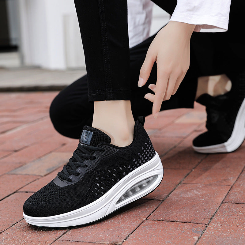 Damen nan keilabsatz-Walkingschuh mit sichtbarem Luftkissen, atmungsaktivem Strickobermaterial und rutschfester Laufsohle EB