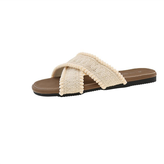 Damen modische Sandalen mit Pompons EB