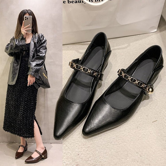 Damen elegante Mary Jane Pumps mit modischer Kettenverzierung EB