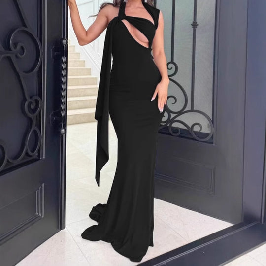 Damen Maxi-Kleid mit asymmetrischem Schnitt und raffiniertem Ausschnitt EB
