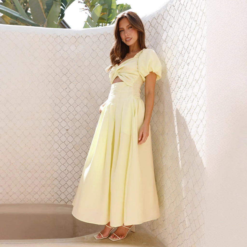 Damen Maxi-Kleid mit gewickeltem Oberteil und schwingendem Rock EB