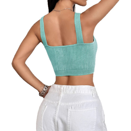 Damen Kurzes Ripp-Trägershirt mit V-Ausschnitt EB