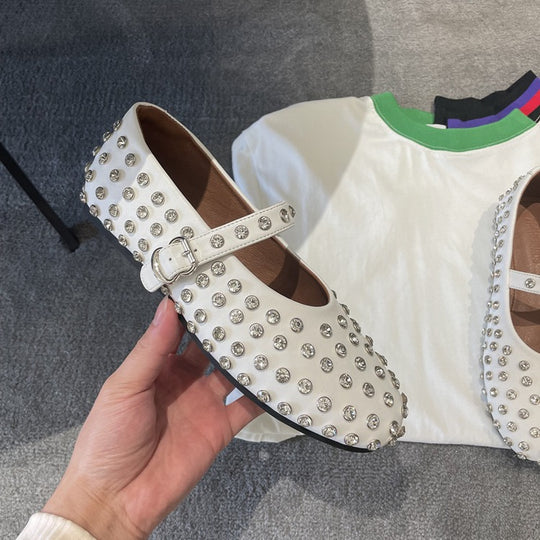 Damen Ballerinas mit elegantem Strassbesatz und Riemchen EB