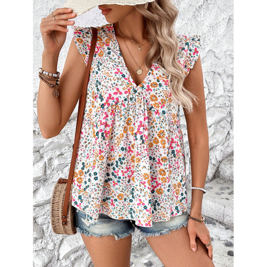Damen Blusenshirt mit floralem Design und V-Ausschnitt EB