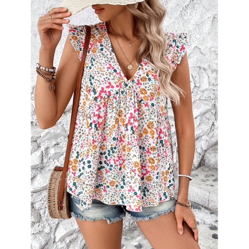 Damen Blusenshirt mit floralem Design und V-Ausschnitt EB